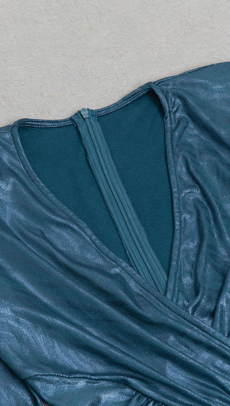 RUCHED CRYSTAL-EMBELLISHED LEATHER DRESS