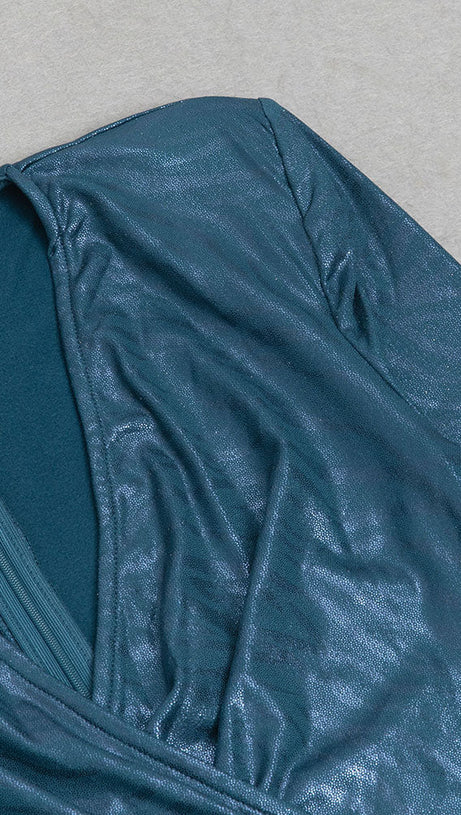 RUCHED CRYSTAL-EMBELLISHED LEATHER DRESS