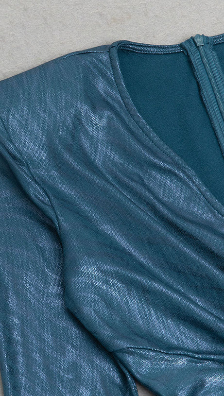 RUCHED CRYSTAL-EMBELLISHED LEATHER DRESS