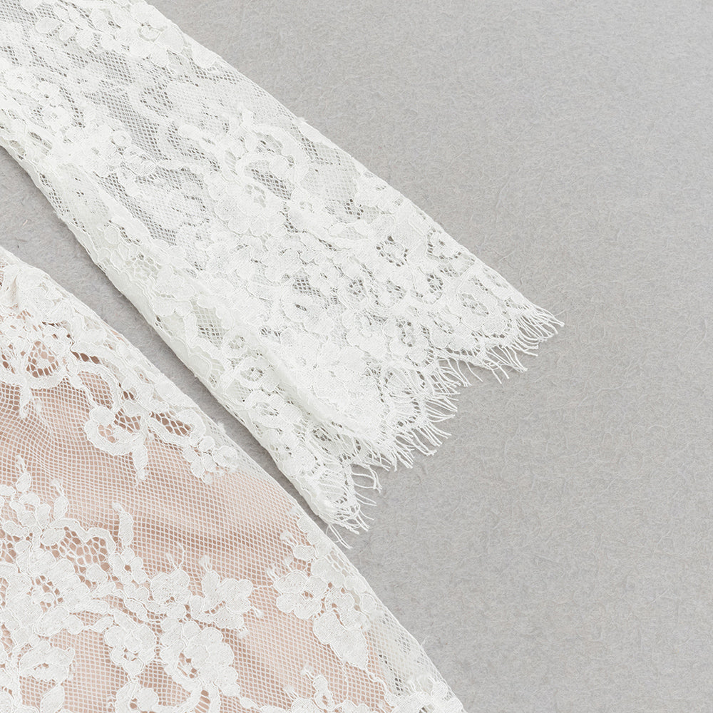 AIIZIE LONG SLEEVE DRAPED LACE MAXI DRESS IN WHITE - product image