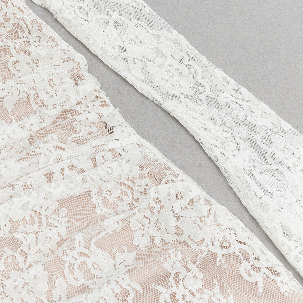 AIIZIE LONG SLEEVE DRAPED LACE MAXI DRESS IN WHITE - product image