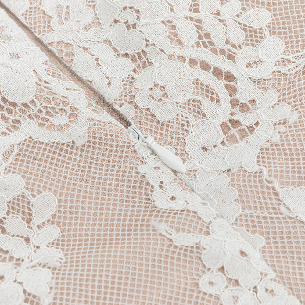 AIIZIE LONG SLEEVE DRAPED LACE MAXI DRESS IN WHITE - product image