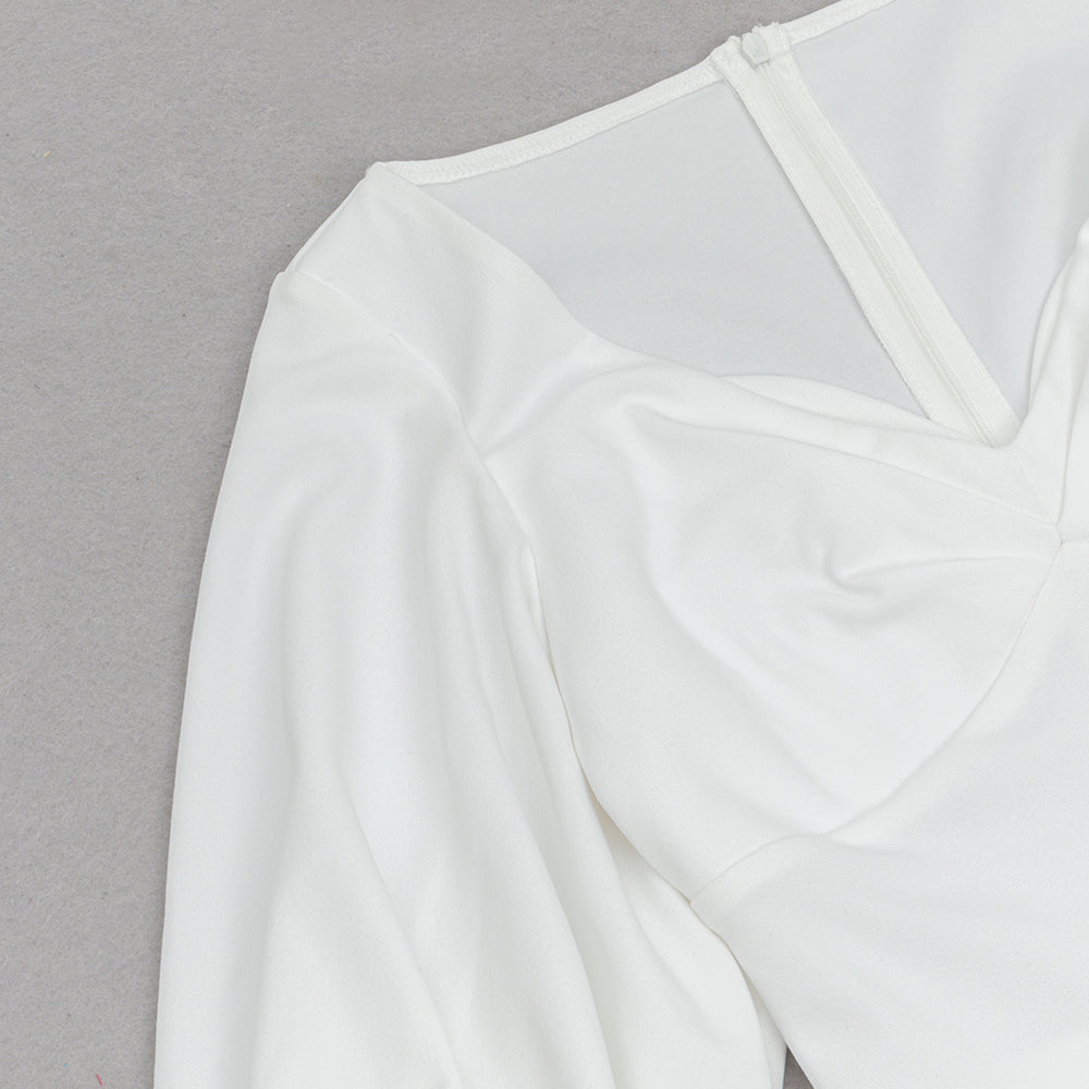 AIIZIE V NECK PUFF SLEEVE BODYCON MAXI DRESS IN WHITE - product image