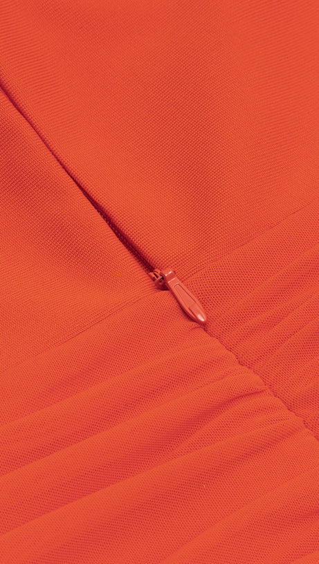 MIDIKLEID MIT RÜSCHEN AUS NETZ IN ORANGE