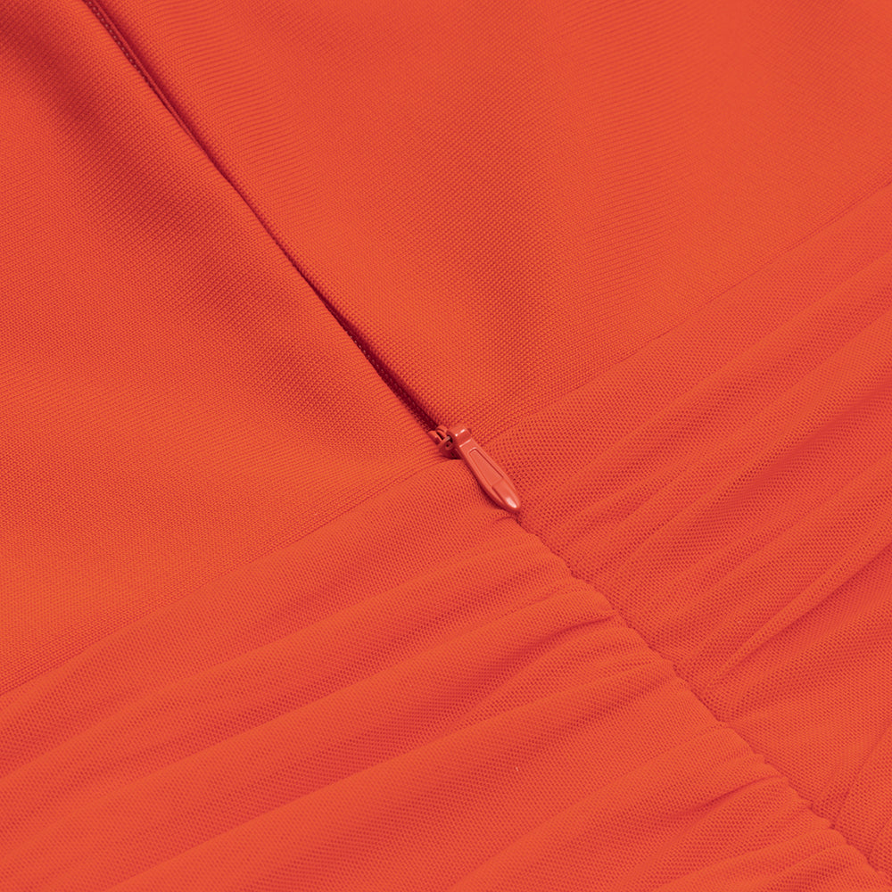 AIIZIE MESH RUCHED MIDI DRESS IN ORANGE - product image