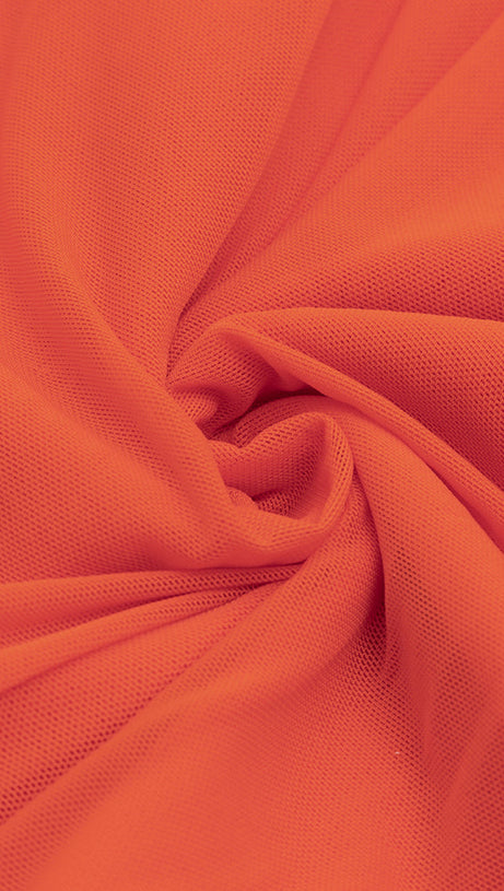 MIDIKLEID MIT RÜSCHEN AUS NETZ IN ORANGE