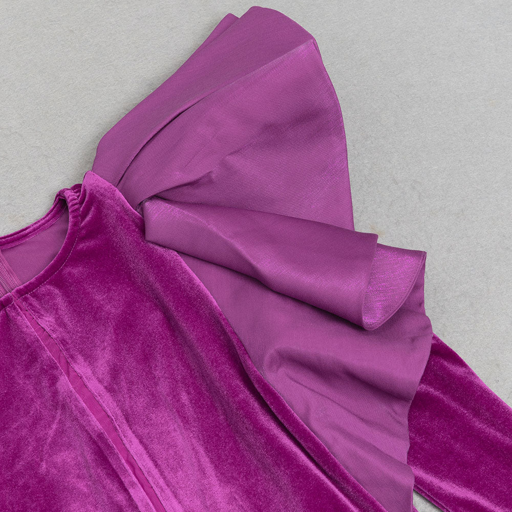 AIIZIE HOLLOW-OUT LOTUS SLEEVE VELVET FISHTAIL DRESS - product image