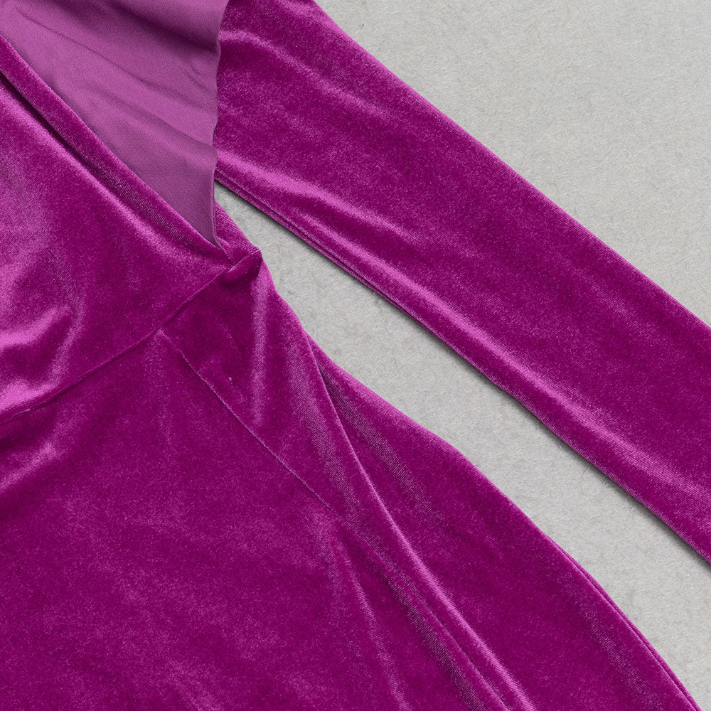 AIIZIE HOLLOW-OUT LOTUS SLEEVE VELVET FISHTAIL DRESS - product image
