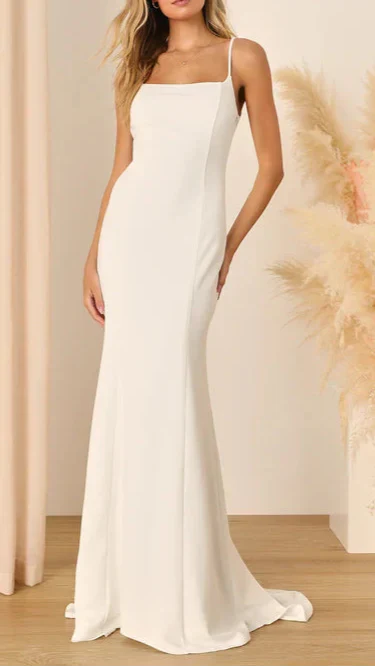 Blessed Romance – Weißes, ärmelloses Maxikleid im Meerjungfrauen-Stil mit Knopfleiste hinten 