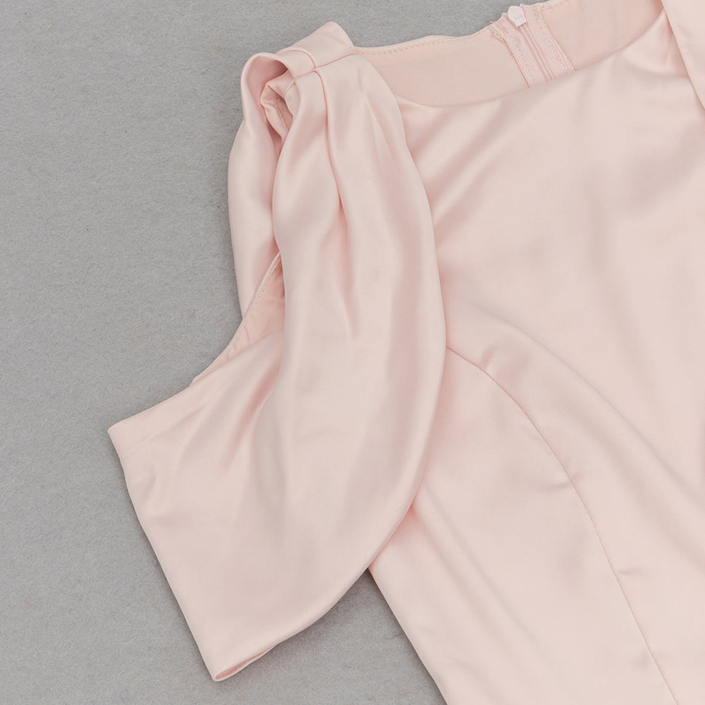 AIIZIE BODYCON SATIN RUCH MIDI DRESS IN PALE PINK - product image