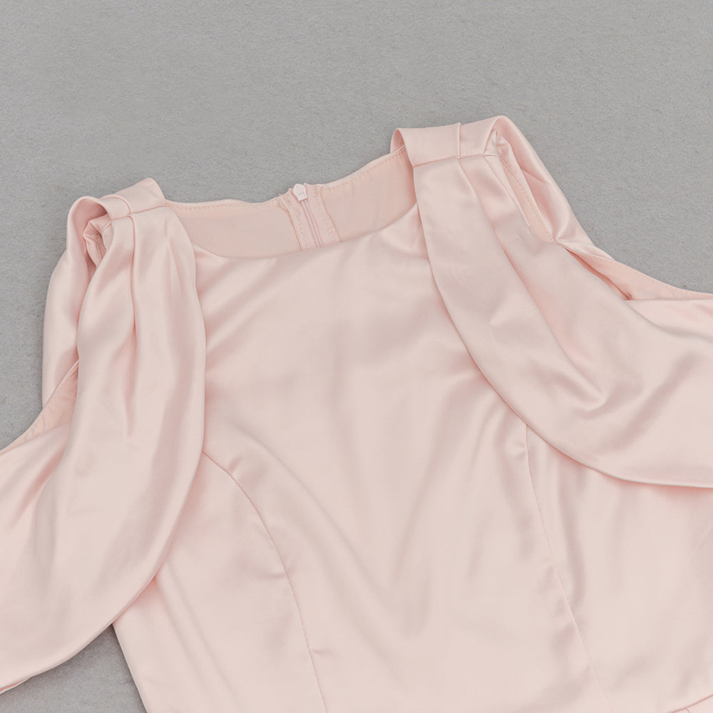 AIIZIE BODYCON SATIN RUCH MIDI DRESS IN PALE PINK - product image