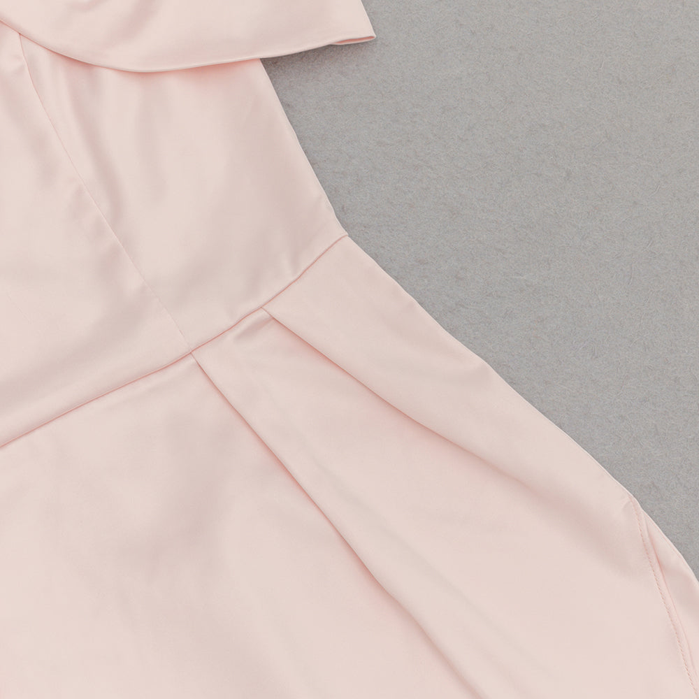 AIIZIE BODYCON SATIN RUCH MIDI DRESS IN PALE PINK - product image