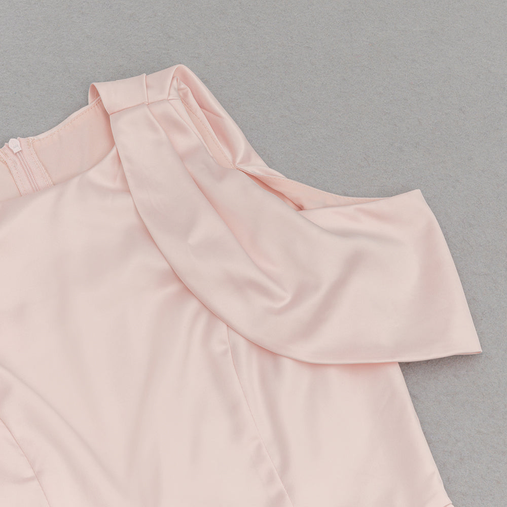 AIIZIE BODYCON SATIN RUCH MIDI DRESS IN PALE PINK - product image