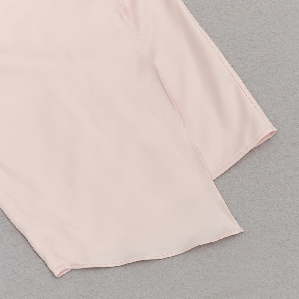 AIIZIE BODYCON SATIN RUCH MIDI DRESS IN PALE PINK - product image