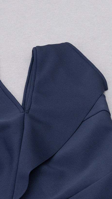 MIDIKLEID MIT ONE-SHOULDER-DETAIL DUNKELBLAU 