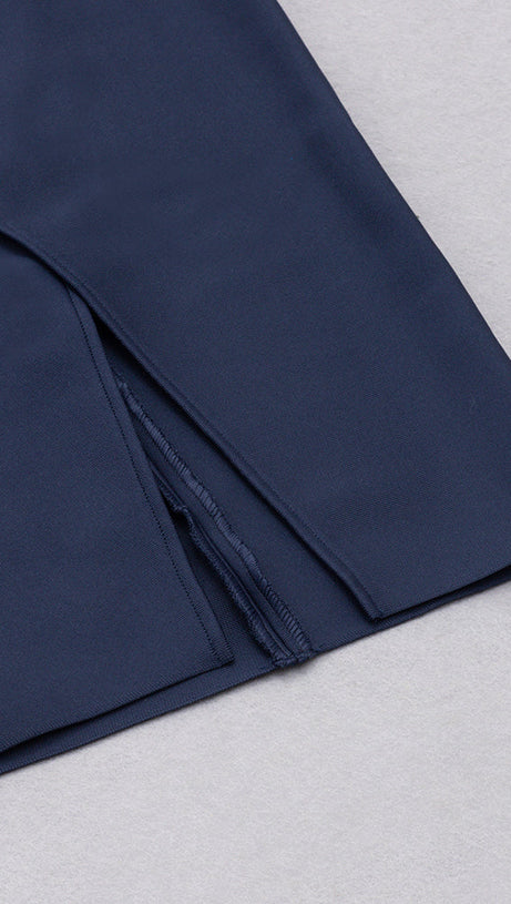 MIDIKLEID MIT ONE-SHOULDER-DETAIL DUNKELBLAU 