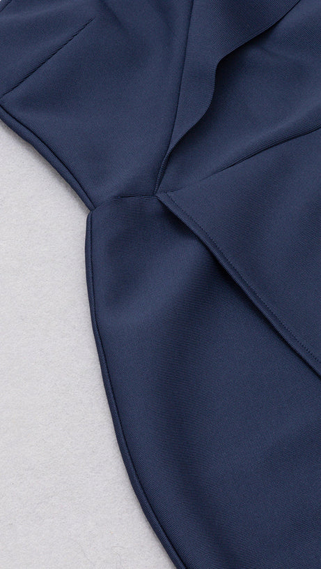 MIDIKLEID MIT ONE-SHOULDER-DETAIL DUNKELBLAU 