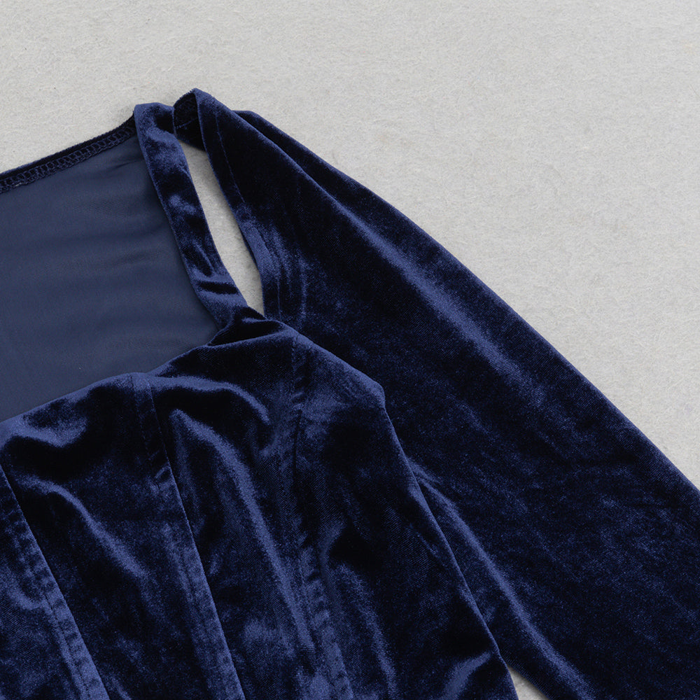 AIIZIE STRUCTURED DRAPED VELVET MAXI DRESS IN BLUE - product image