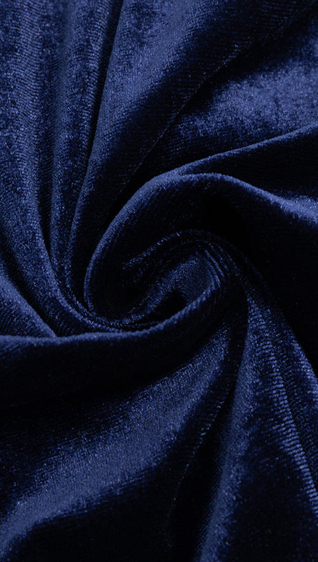 STRUCTURED DRAPED VELVET MAXI DRESS IN BLUE