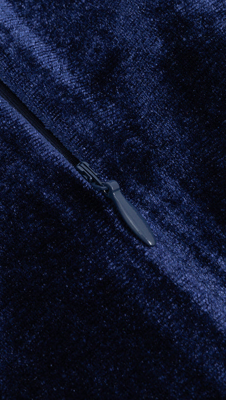 STRUCTURED DRAPED VELVET MAXI DRESS IN BLUE