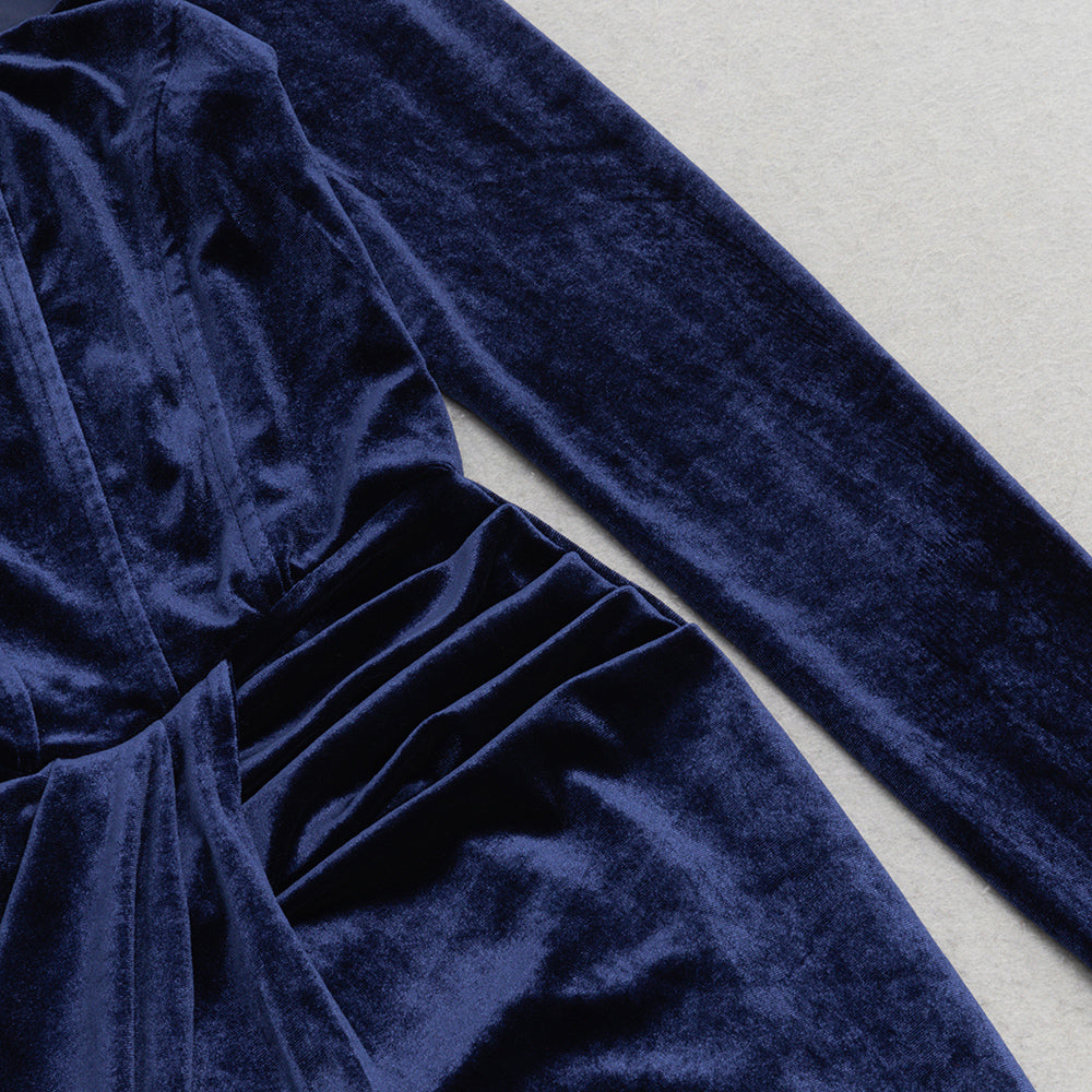 AIIZIE STRUCTURED DRAPED VELVET MAXI DRESS IN BLUE - product image