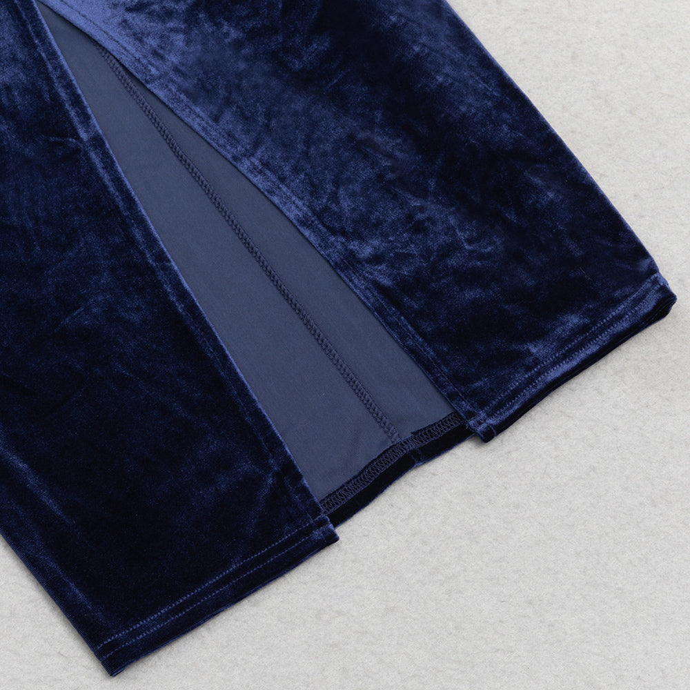AIIZIE STRUCTURED DRAPED VELVET MAXI DRESS IN BLUE - product image