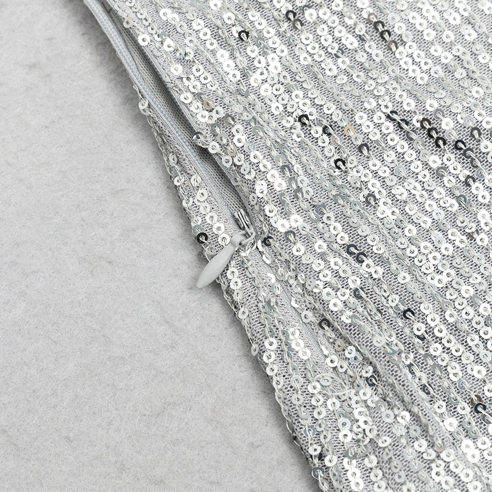 AIIZIE V-NECK SILVER SEQUIN SLIT BODYCON DRESS - product image