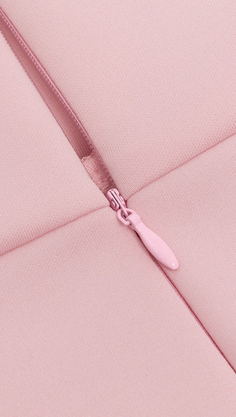 OFF-SHOULDER DRAPED MIDI DRESS IN PINK