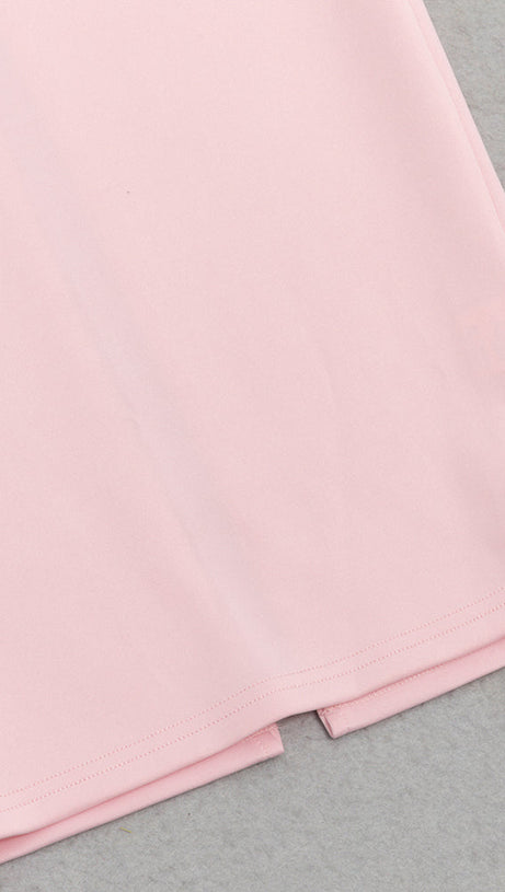 OFF-SHOULDER DRAPED MIDI DRESS IN PINK