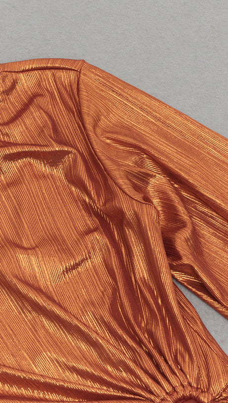 DIAGONAL SHOULDER ASYMMETRICAL SLEEVE SLIT RUFFLED DRESS