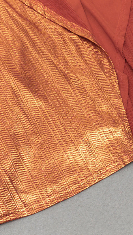 DIAGONAL SHOULDER ASYMMETRICAL SLEEVE SLIT RUFFLED DRESS