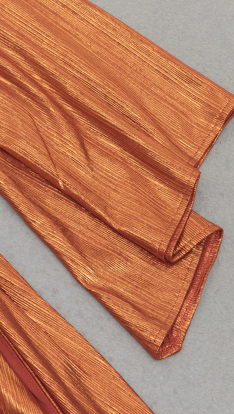 DIAGONAL SHOULDER ASYMMETRICAL SLEEVE SLIT RUFFLED DRESS