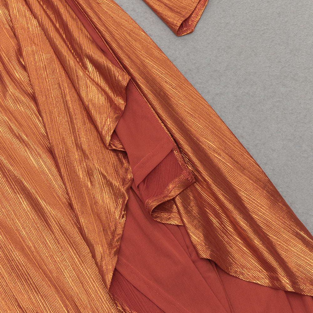 AIIZIE DIAGONAL SHOULDER ASYMMETRICAL SLEEVE SLIT RUFFLED DRESS - product image