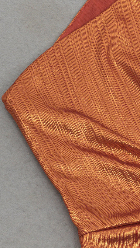 DIAGONAL SHOULDER ASYMMETRICAL SLEEVE SLIT RUFFLED DRESS