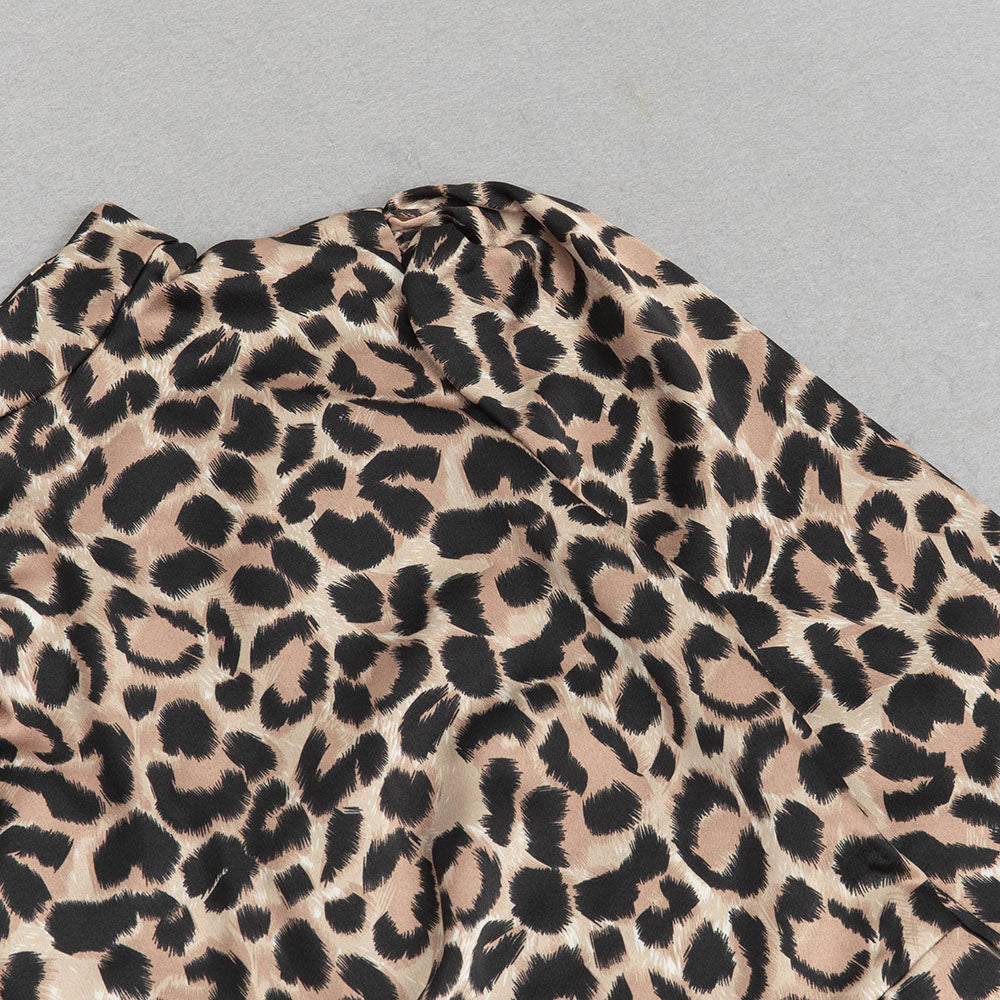 AIIZIE LEOPARD PRINT MOCK NECK RUFFLE TRIM WRAP HEM DRESS - product image