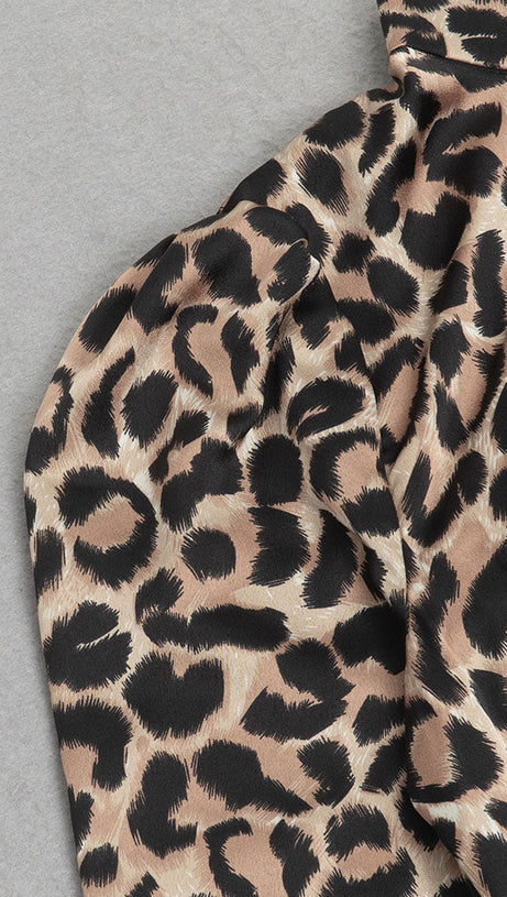 ABITO CON COLLO ALTO, VOLANT E Orlo Avvolgente Con Stampa Leopardata 