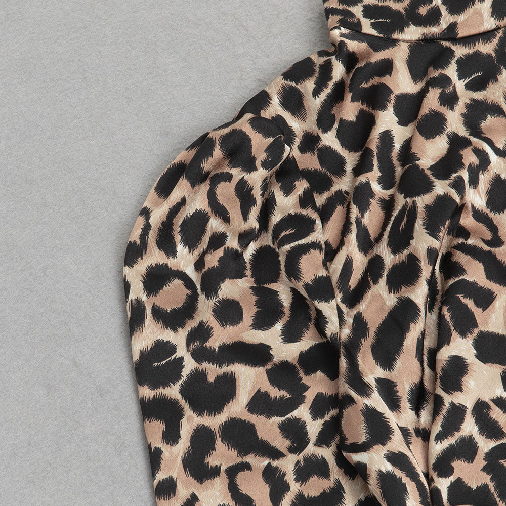 AIIZIE LEOPARD PRINT MOCK NECK RUFFLE TRIM WRAP HEM DRESS - product image