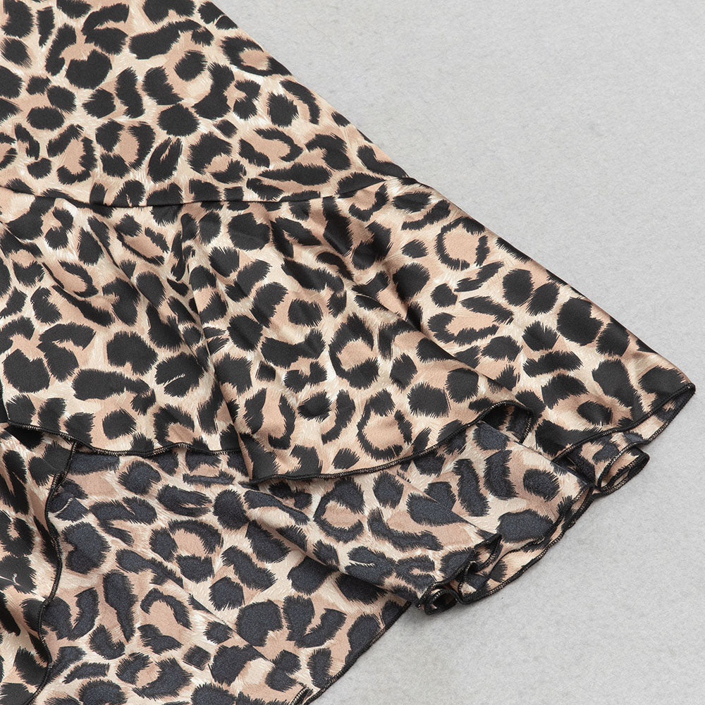 AIIZIE LEOPARD PRINT MOCK NECK RUFFLE TRIM WRAP HEM DRESS - product image