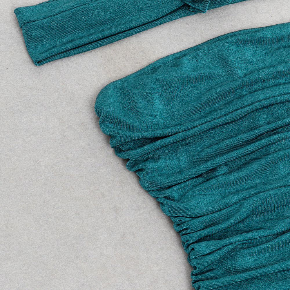AIIZIE OFF SHOULDER RUCHED MERMAID HEM GLITTER DRESS - product image