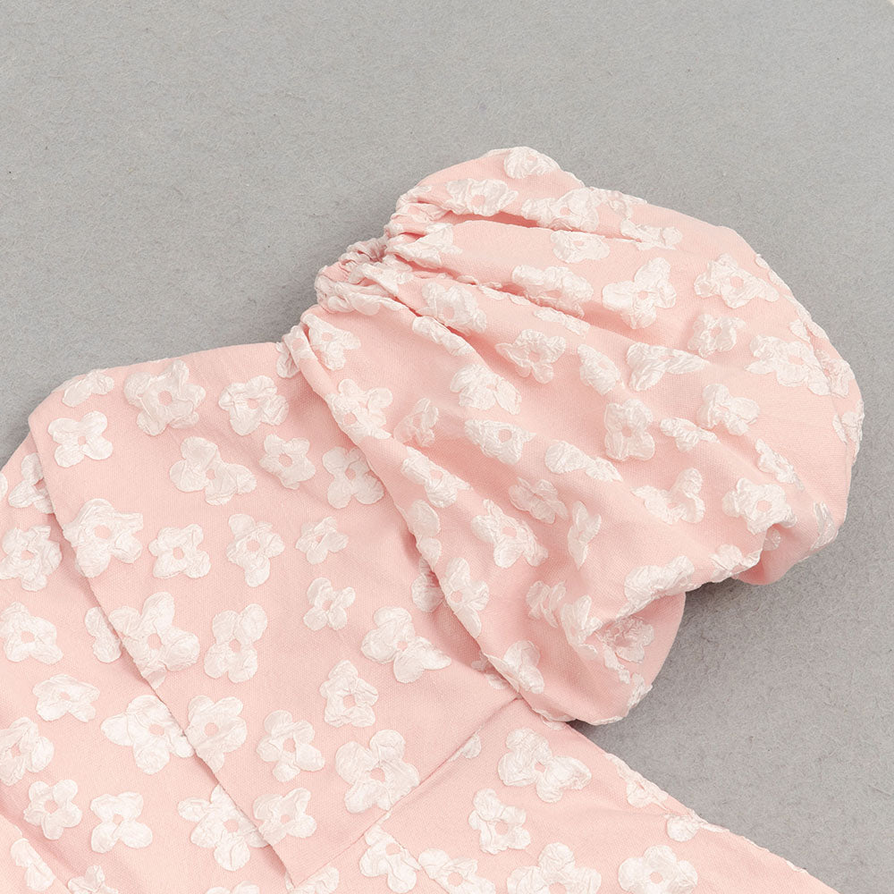 AIIZIE PUFF SLEEVE BARDOT FLORAL DRESS PINK - product image