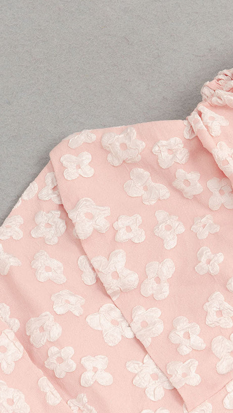 PUFF SLEEVE BARDOT FLORAL DRESS PINK