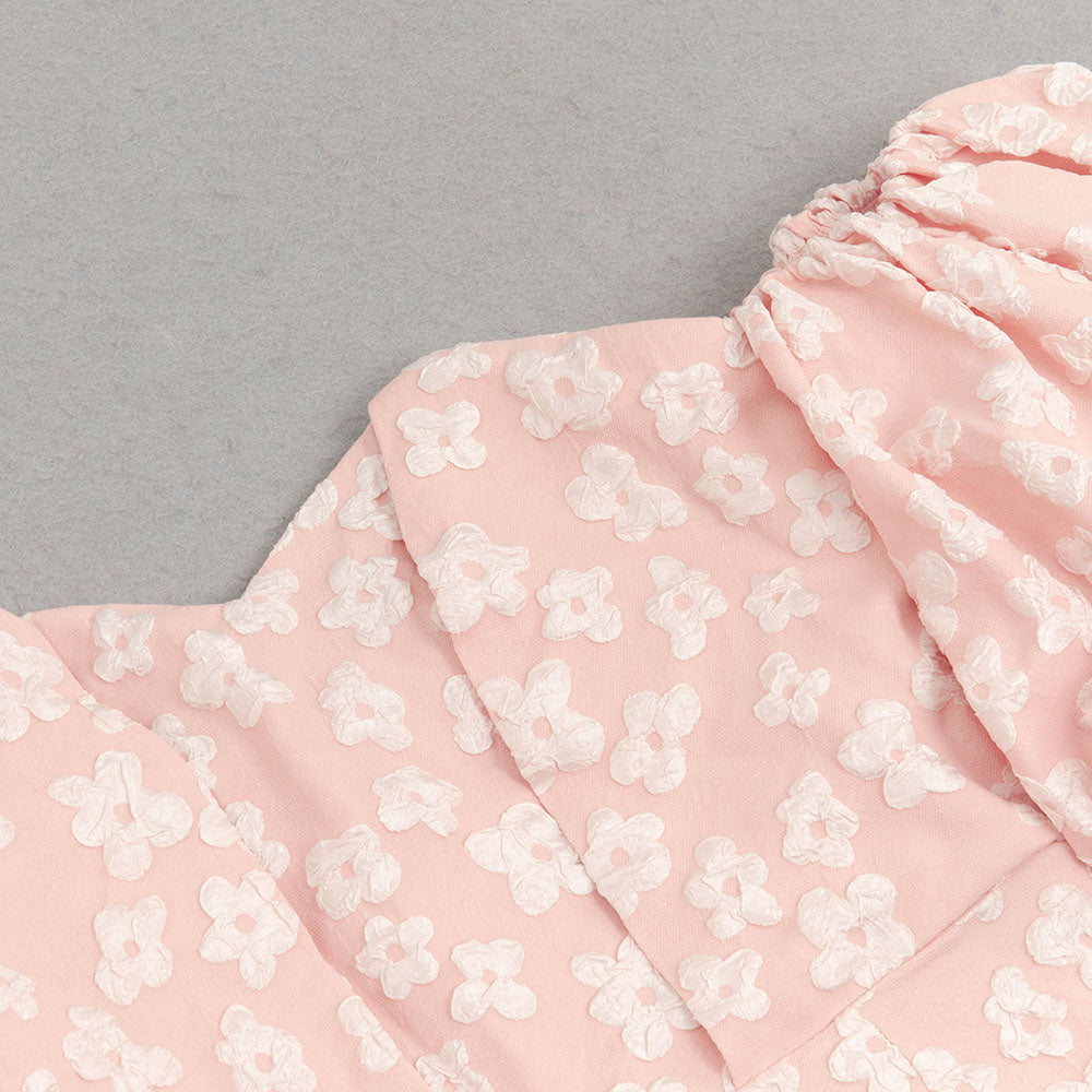 AIIZIE PUFF SLEEVE BARDOT FLORAL DRESS PINK - product image