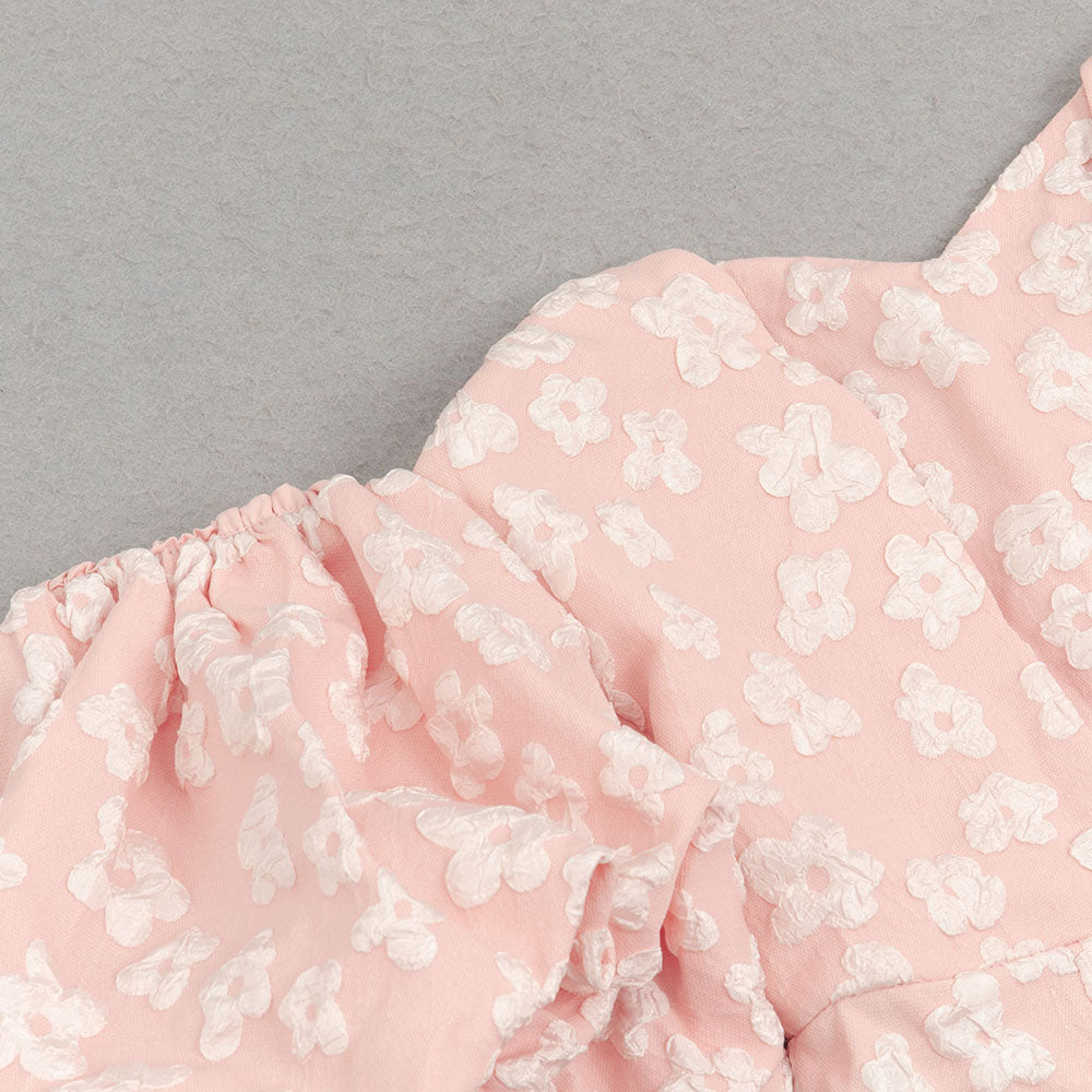 AIIZIE PUFF SLEEVE BARDOT FLORAL DRESS PINK - product image