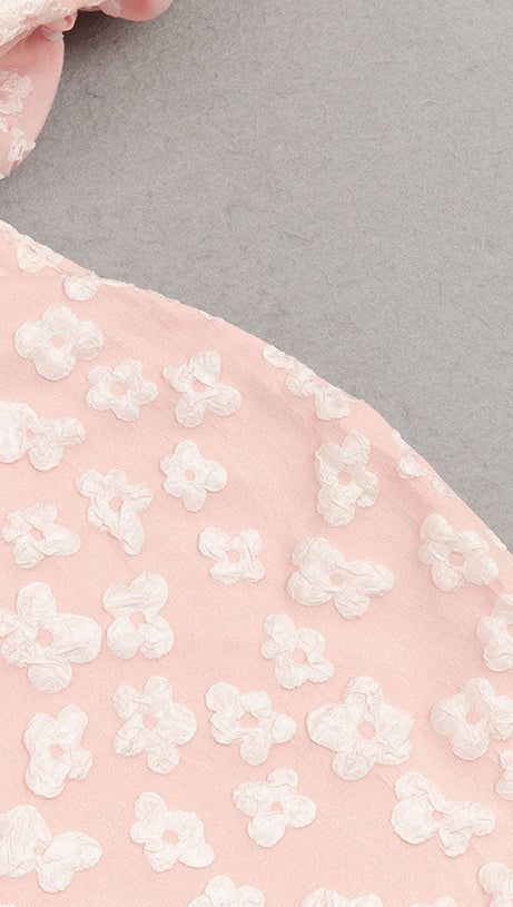 PUFF SLEEVE BARDOT FLORAL DRESS PINK