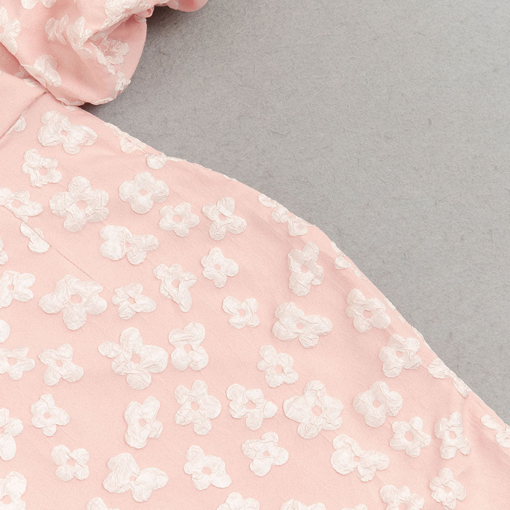 AIIZIE PUFF SLEEVE BARDOT FLORAL DRESS PINK - product image