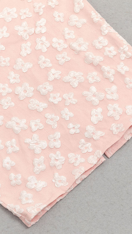 PUFF SLEEVE BARDOT FLORAL DRESS PINK