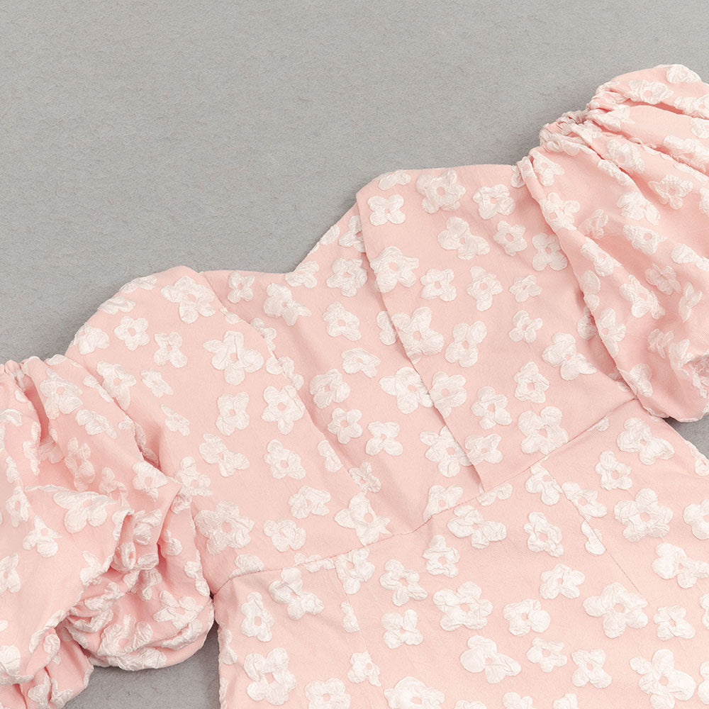 AIIZIE PUFF SLEEVE BARDOT FLORAL DRESS PINK - product image