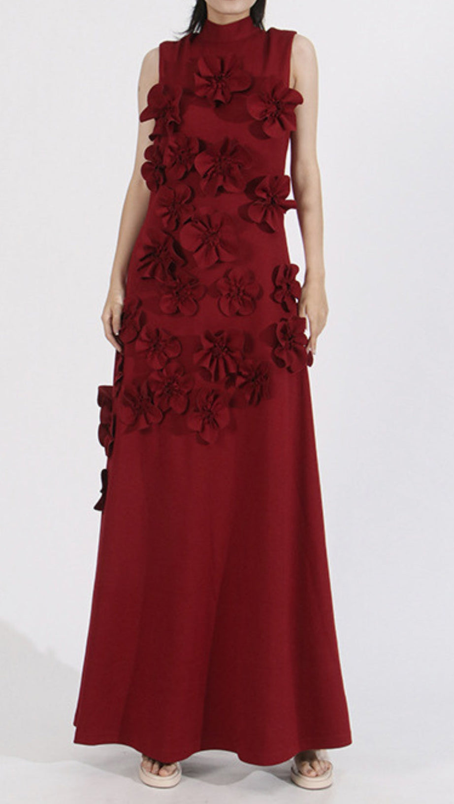 ANNONA RED FLOWER EMBELLISHED MAXI DRESS