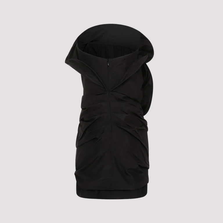 STRAPLESS RUFFLED TAFFETA MINI DRESS IN BLACK