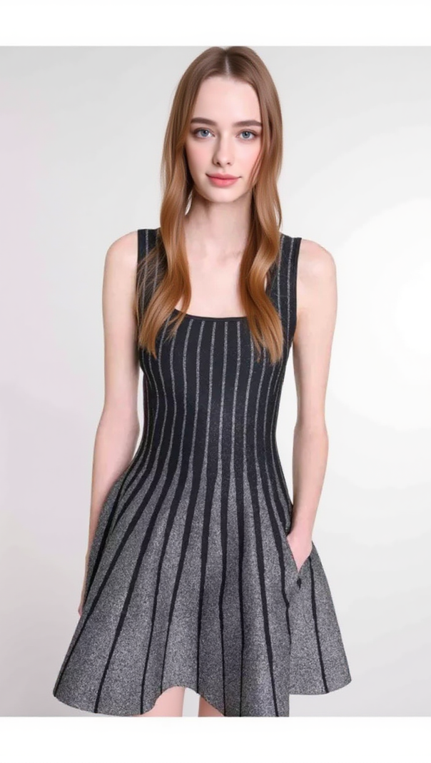 AIIZIE BOLBOLI GLITTER JACQUARD KNIT FLARED MINI DRESS - product image